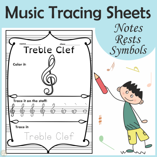 Music Tracing Worksheets Notes, Rests, and Symbols Made By Teachers