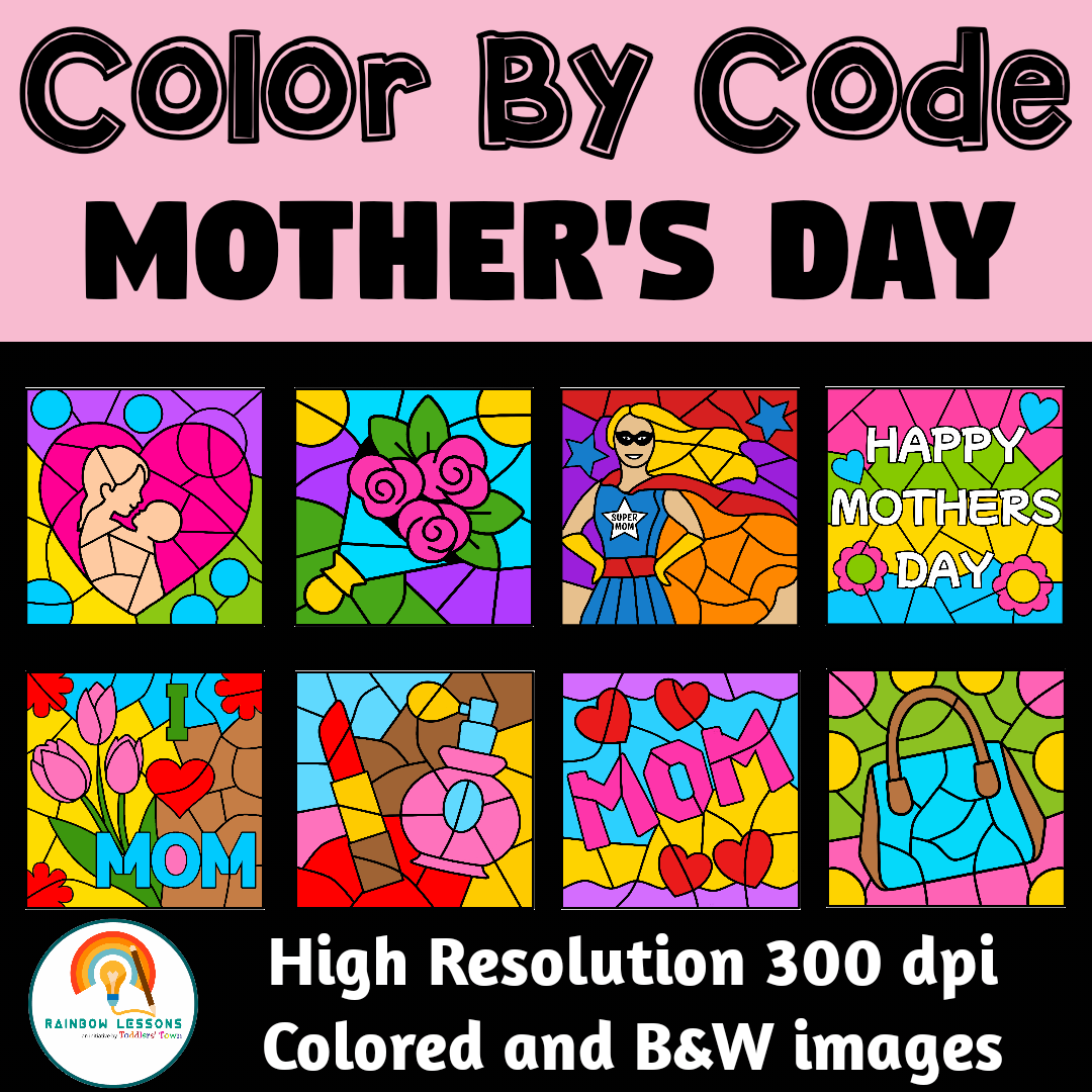 Mothers Day Color By Number Clipart | Mothers Day Clip Art | Mother's Day Printables