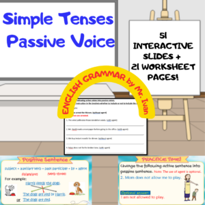 Simple Tenses Passive Voice for Power Point Slides and PDF Worksheets