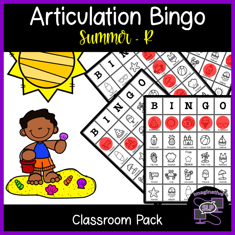 Articulation Bingo Summer R Classroom Pack printable