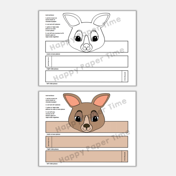 Kangaroo Paper Crowns Printable Australian Animal Coloring Craft - Made ...