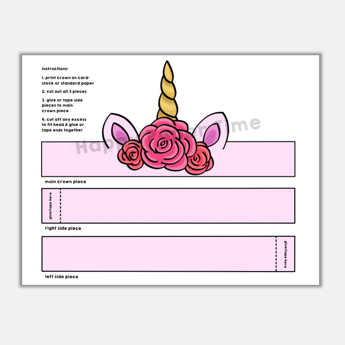 Unicorn Paper Crown Printable Flowers Costume Craft Activity | Made By ...