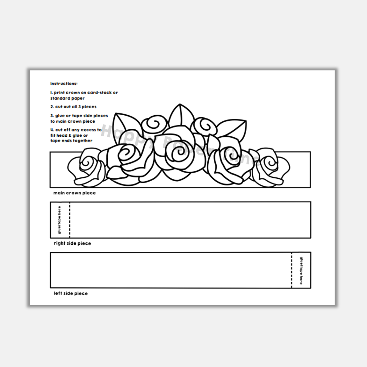 Roses Paper Crown Printable Flower Spring Summer Coloring Craft Made 