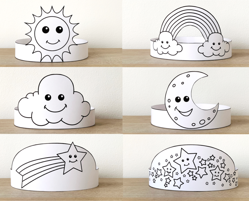 Astronomy Paper Crowns Headbands Printable Coloring Sky Craft Activity ...
