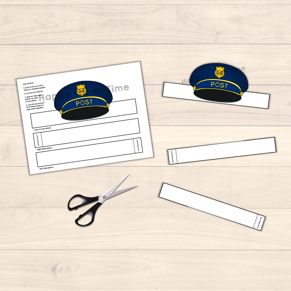 Postman Mail Carrier Hat Cap Paper Crowns Printable Coloring Craft ...