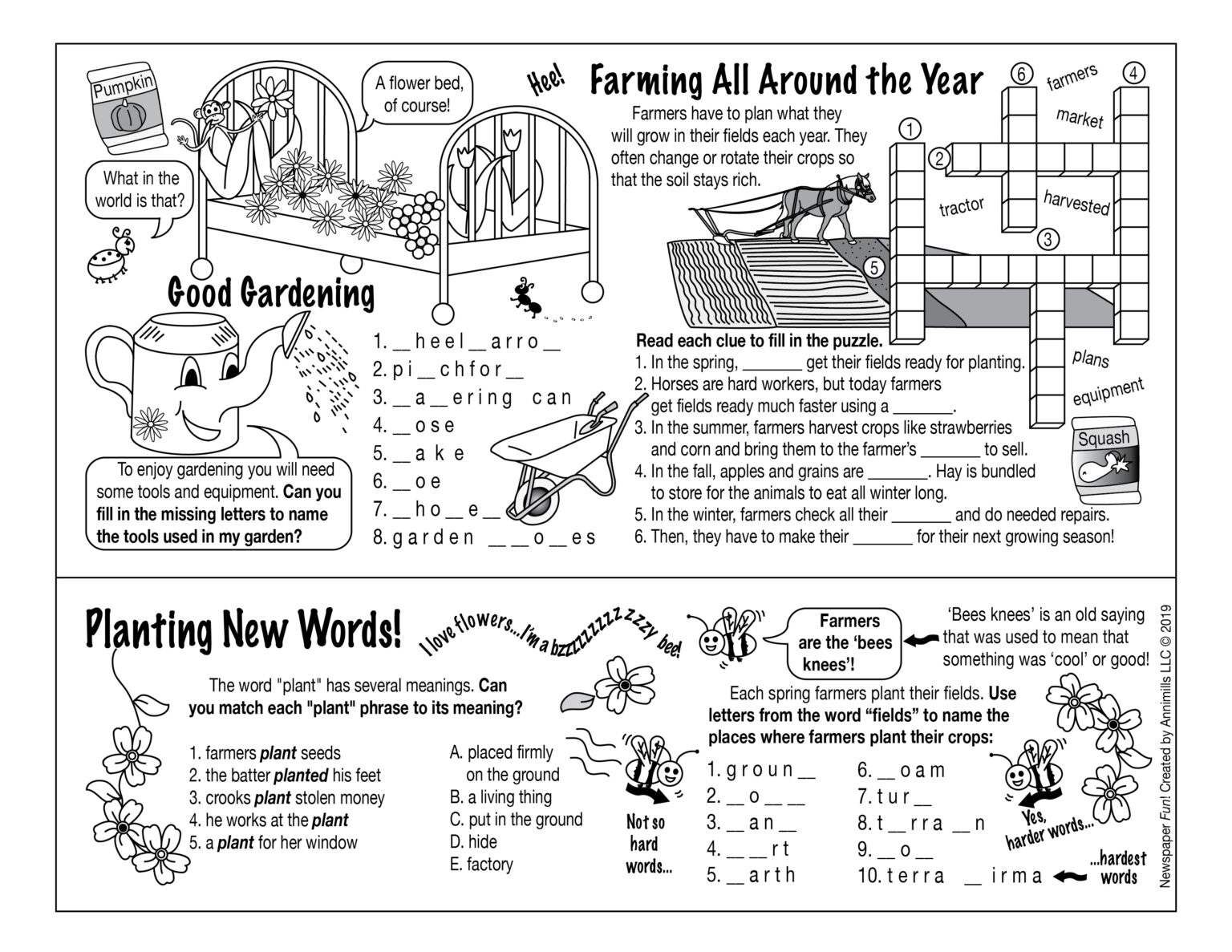Planting Farms and Gardens Puzzle Set BONUS Noun & Adjective Puzzle Made By Teachers