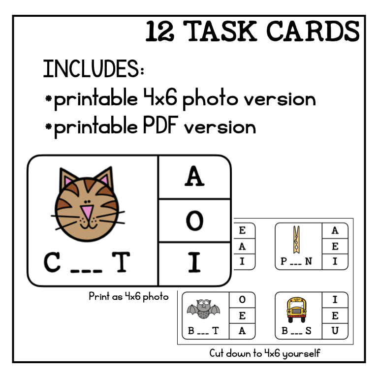 CVC Short Vowel Task Cards - Made By Teachers