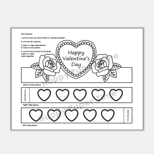 Happy Valentine's Day Paper Crown Printable Coloring Craft Activity ...