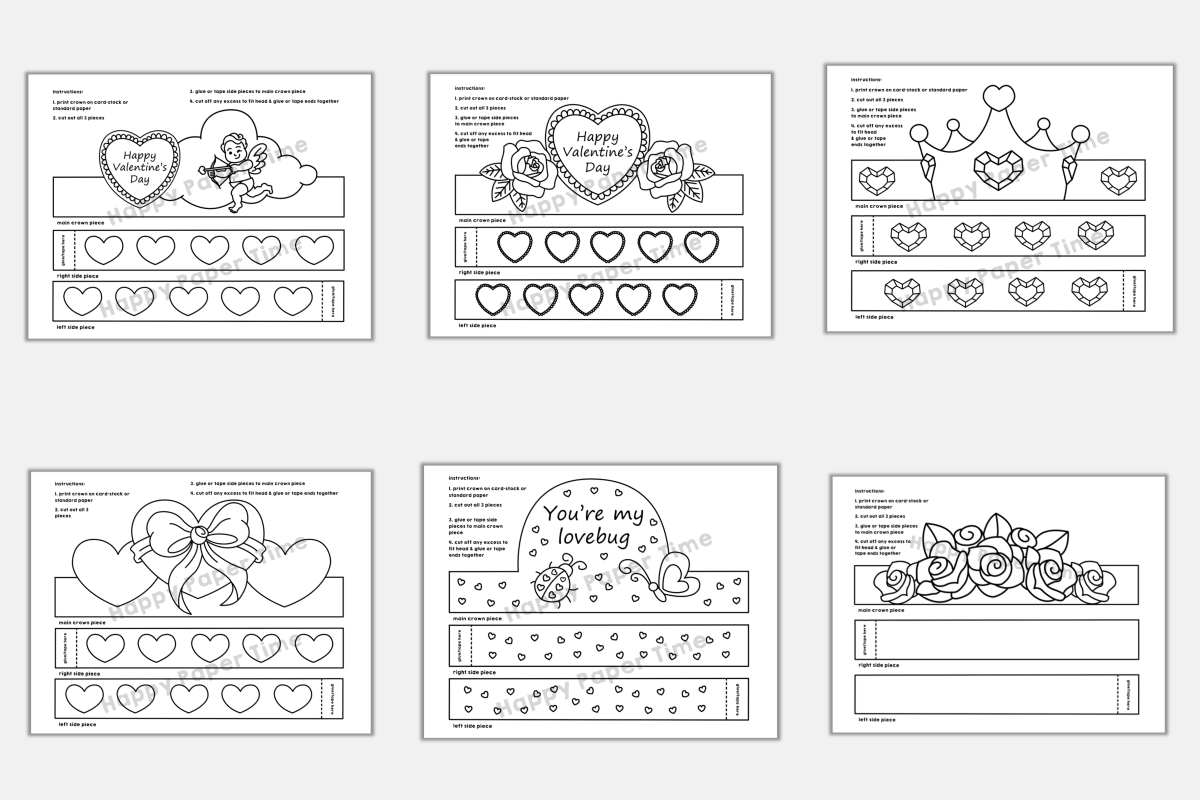 Valentine's Day Paper Hats Crowns Printable Paper Coloring Craft Activity |  Made By Teachers