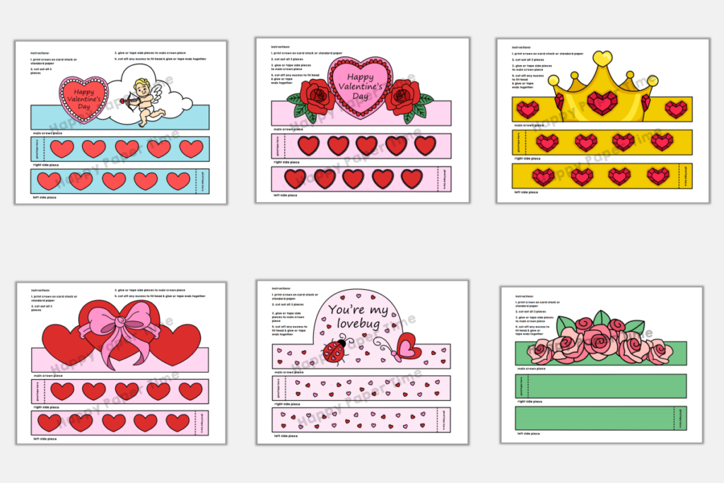 Valentine’s Day Paper Hats Crowns Printable Paper Coloring Craft ...