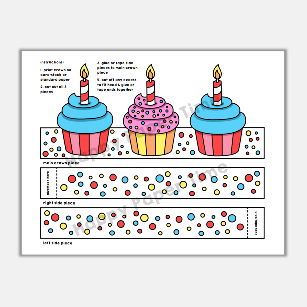 Birthday Cupcakes Paper Crown Printable Costume Craft Activity Made