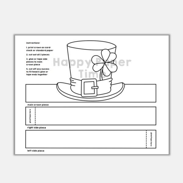 Leprechaun Paper Hat Printable Coloring St. Patrick's Day Craft ...