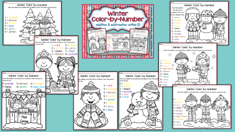 Winter Color by Number, Addition & Subtraction Within 10 | Made By Teachers