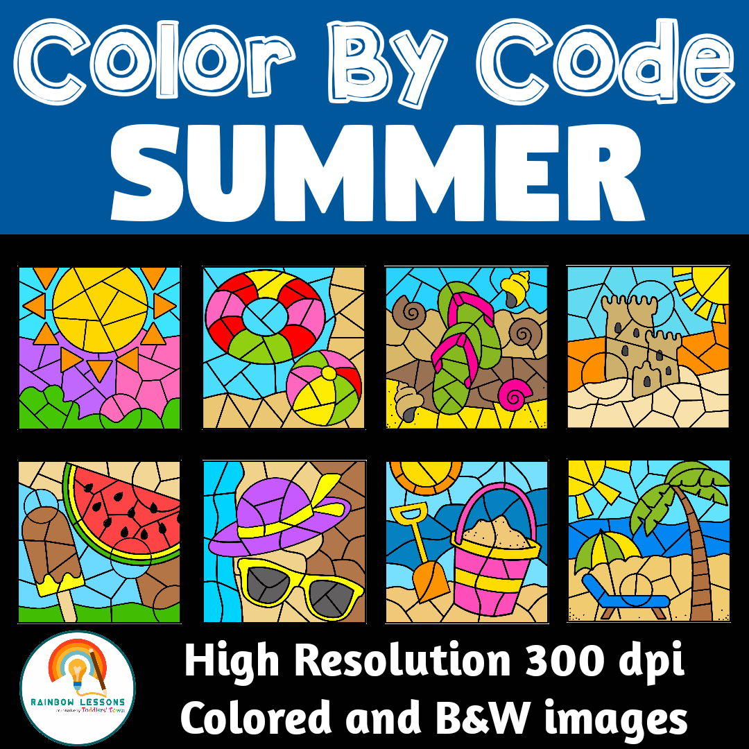 Summer Color By Number ClipArt | Color By Code Summer Cliparts | Summer