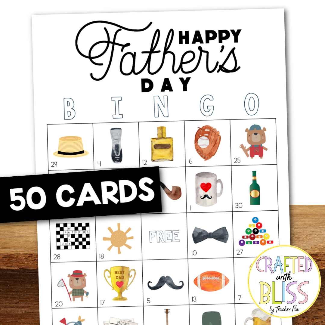 50 Father s Day Bingo Cards 5x5 Father s Day Birthday Theme Games 