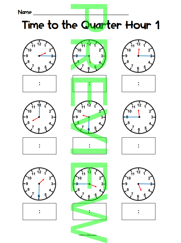 Telling Time to the Nearest Quarter Hour Made By Teachers