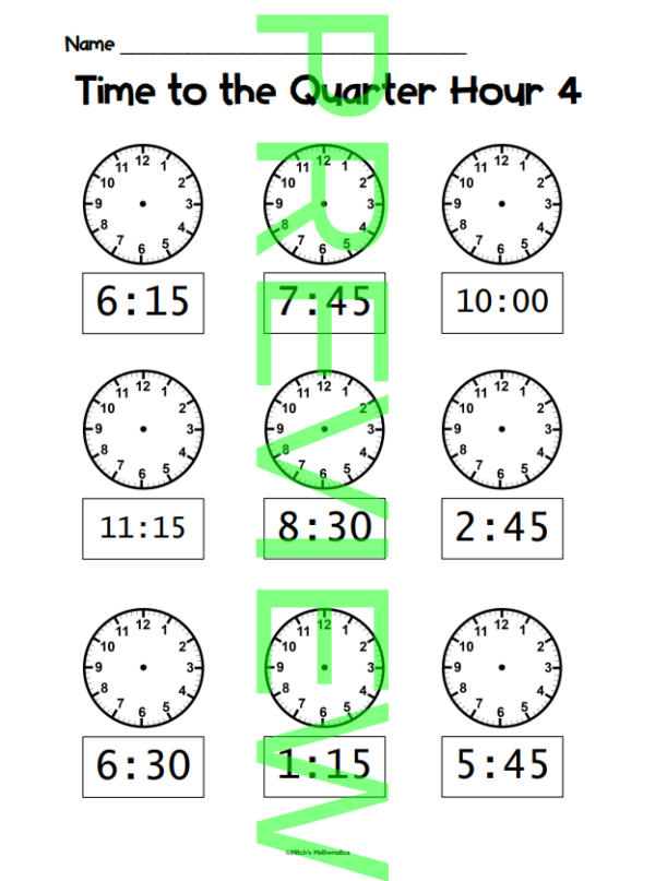 Telling Time to the Nearest Quarter Hour Made By Teachers
