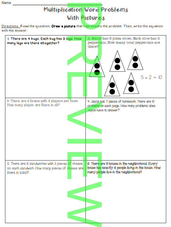 Multiplication Single Digit Word Problems with Arrays and Pictures ...