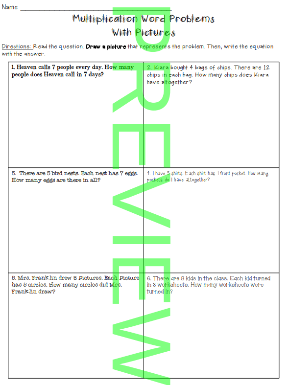 Multiplication Single Digit Word Problems with Arrays and Pictures ...
