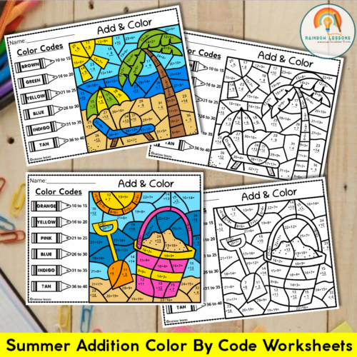 Summer Coloring Sheets | Summer Addition Color By Number | Summer ...
