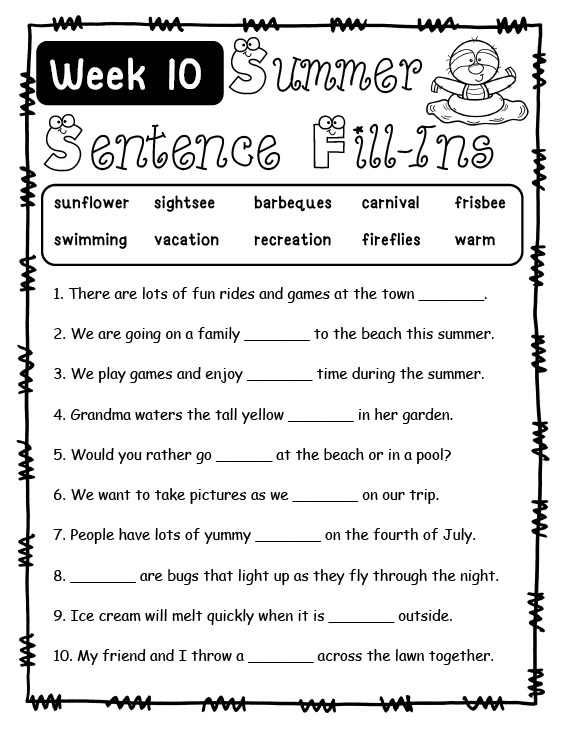 Summer Sentence Fill In The Blank Activity Pack Made By Teachers