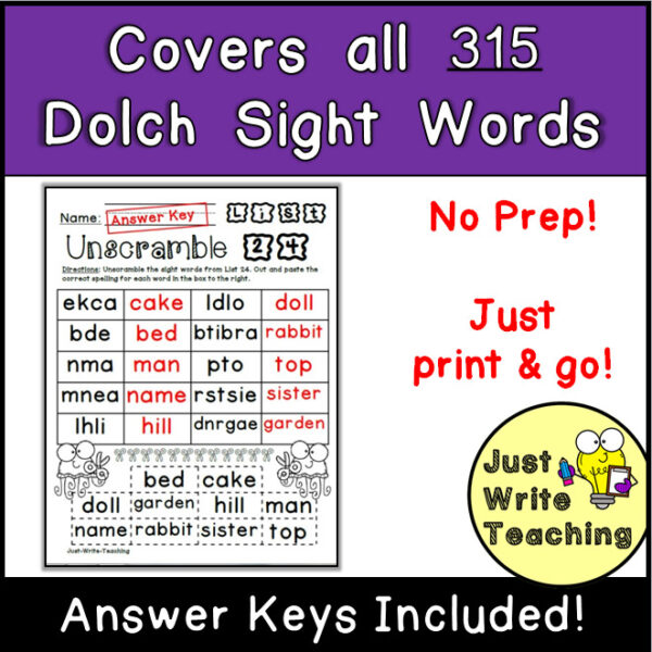 Sight Word Unscramble Cut and Paste Activity Pack | Made By Teachers