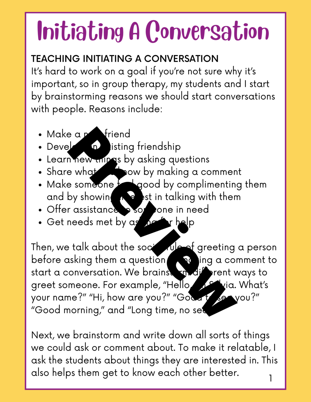 Initiating A Conversation Social Skills Question Cards Grades 13