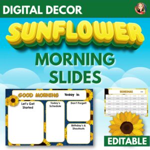 Digital Morning Meeting and Assignment Slides in Sunflower Theme