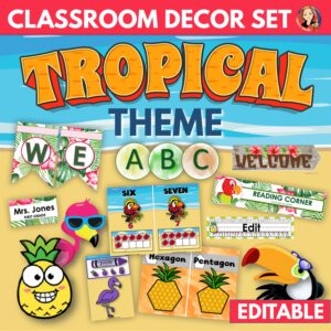 Tropical Classroom Decor Set Editable