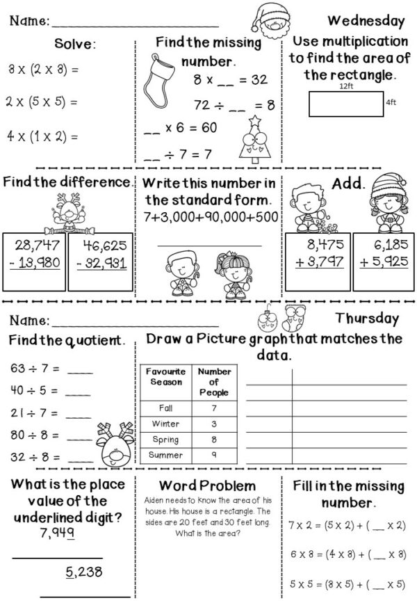3rd Grade Math Morning Work and 3rd Grade Math Homework - Christmas ...