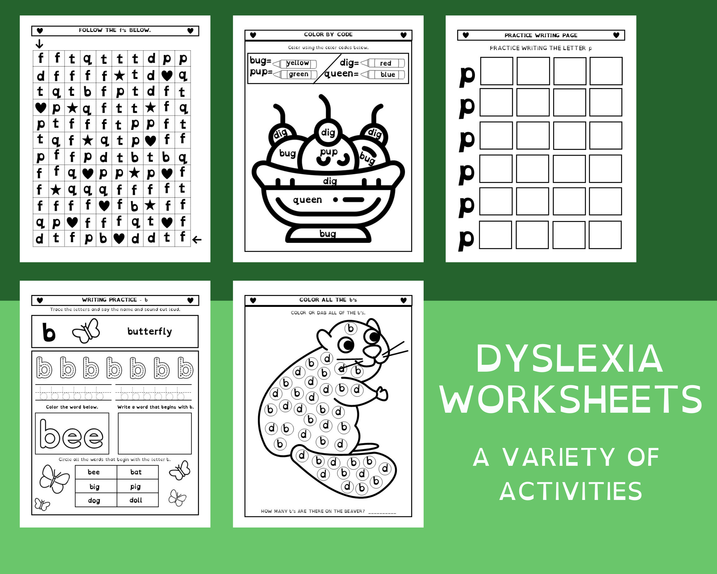 Dyslexia Letter Reversals Worksheets for b, d, p, q, t and f - Made By  Teachers