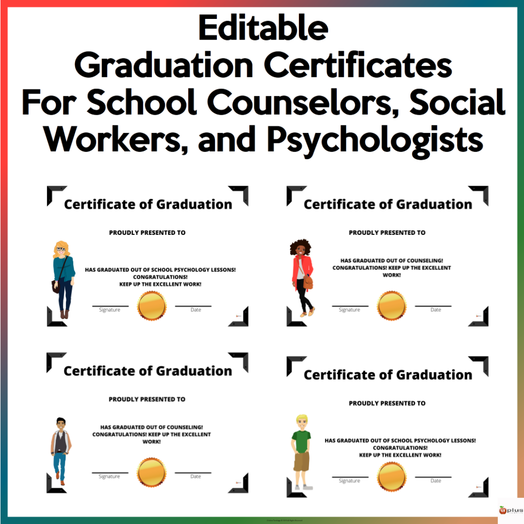 Graduation Certificates for Counselor, Social Worker, School