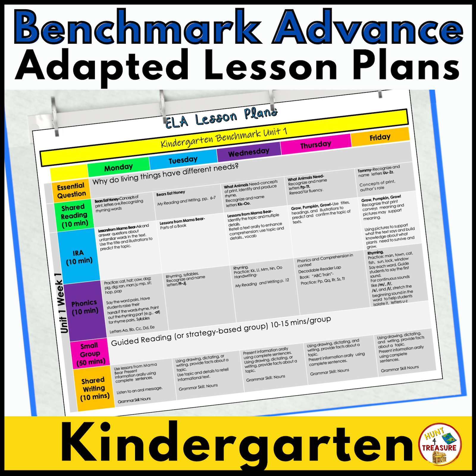 Benchmark Advance Florida Adapted Lesson Plans for Kindergarten