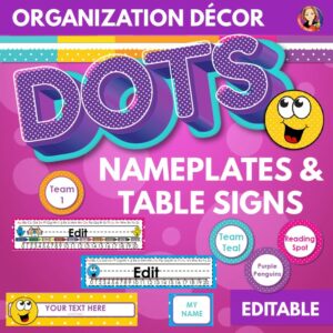 Editable Desk Nameplates Name Tags and Table Labels in Polka Dot Classroom