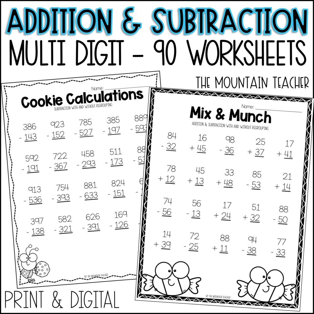 2 and 3 Digit Addition and Subtraction Worksheets BUNDLE | Made By Teachers