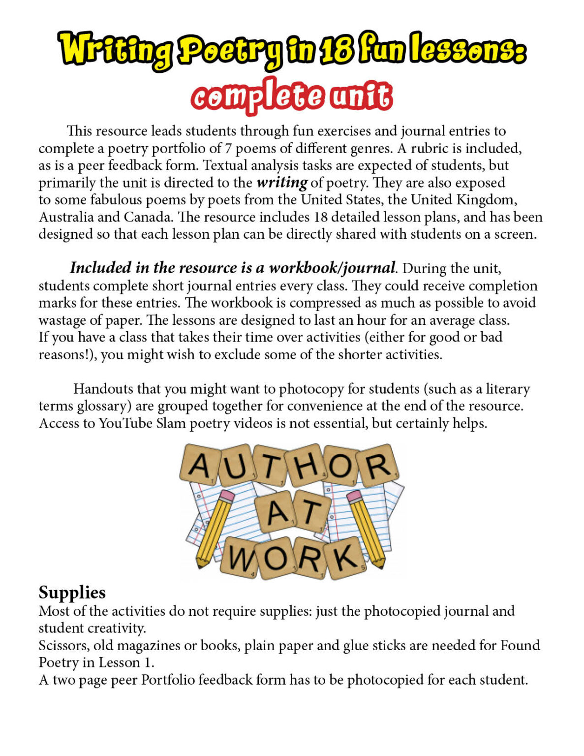 POETRY WRITING UNIT: 18 Creative Writing Lessons | Made By Teachers