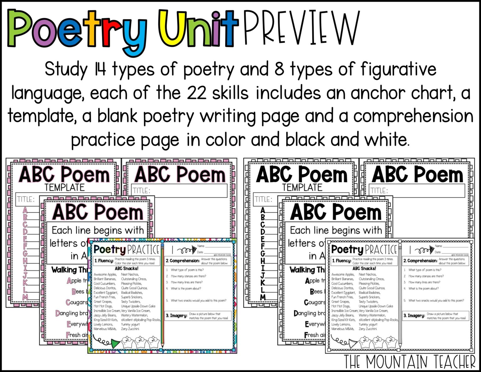 Reading Poetry Elements Unit Writing Poems Figurative Language