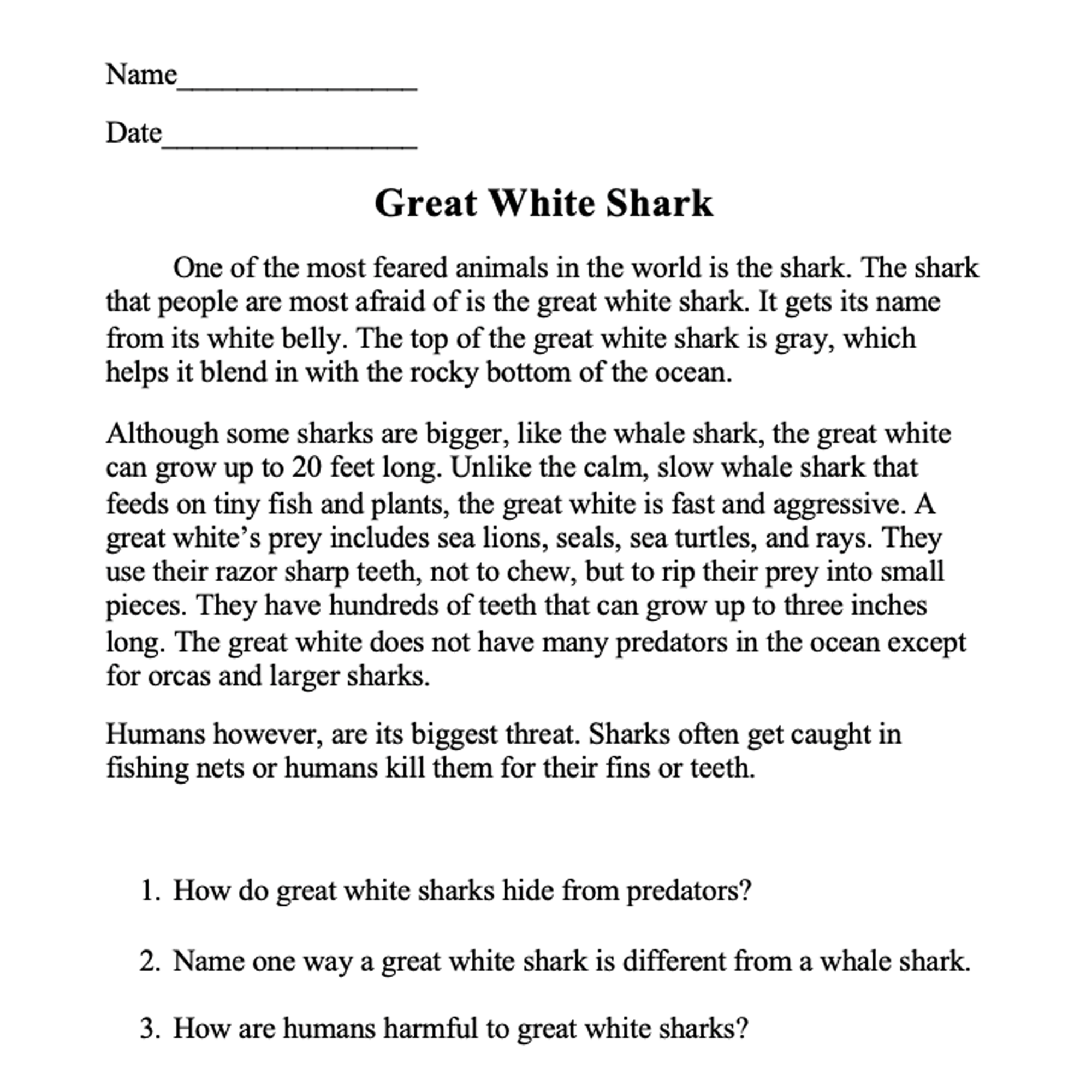 Short Stories Reading Passages Paragraphs Questions Skills Literacy 