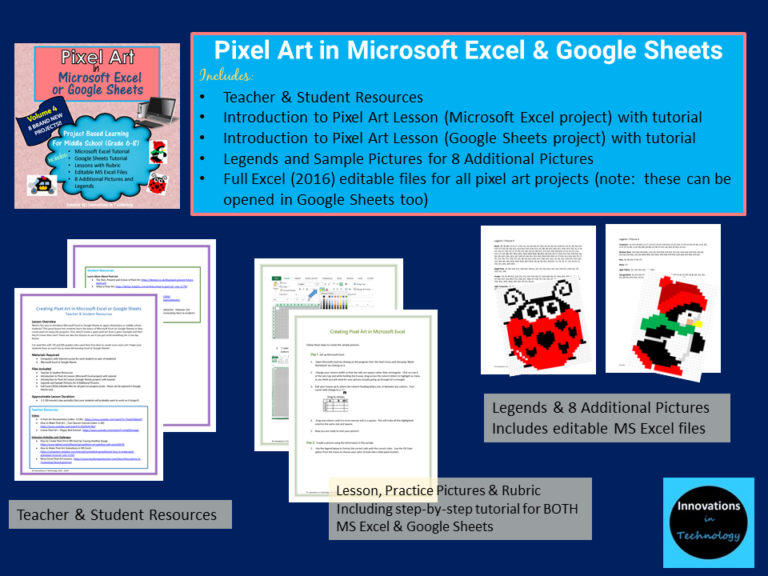 Pixel Art in Microsoft Excel or Google Sheets - VOLUME 4 - Made By Teachers