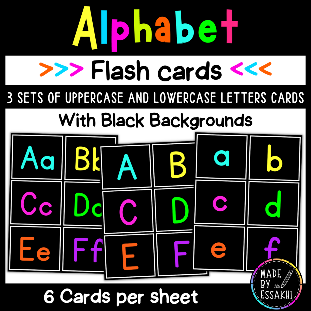 Alphabet Flash cards with Black Background Made By Teachers