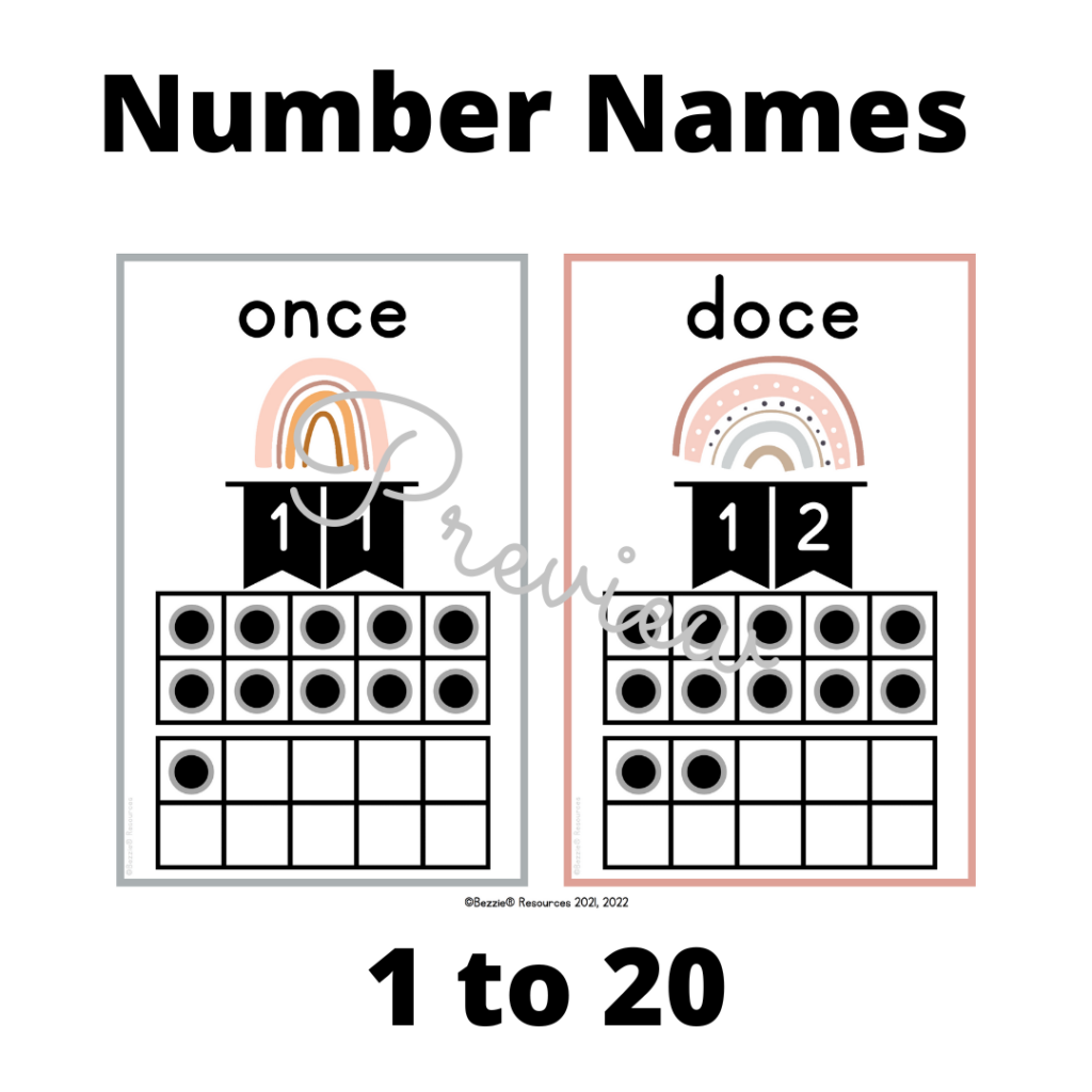 Back to School Numbers to 20 in Spanish Classroom Decor Boho Rainbow ...
