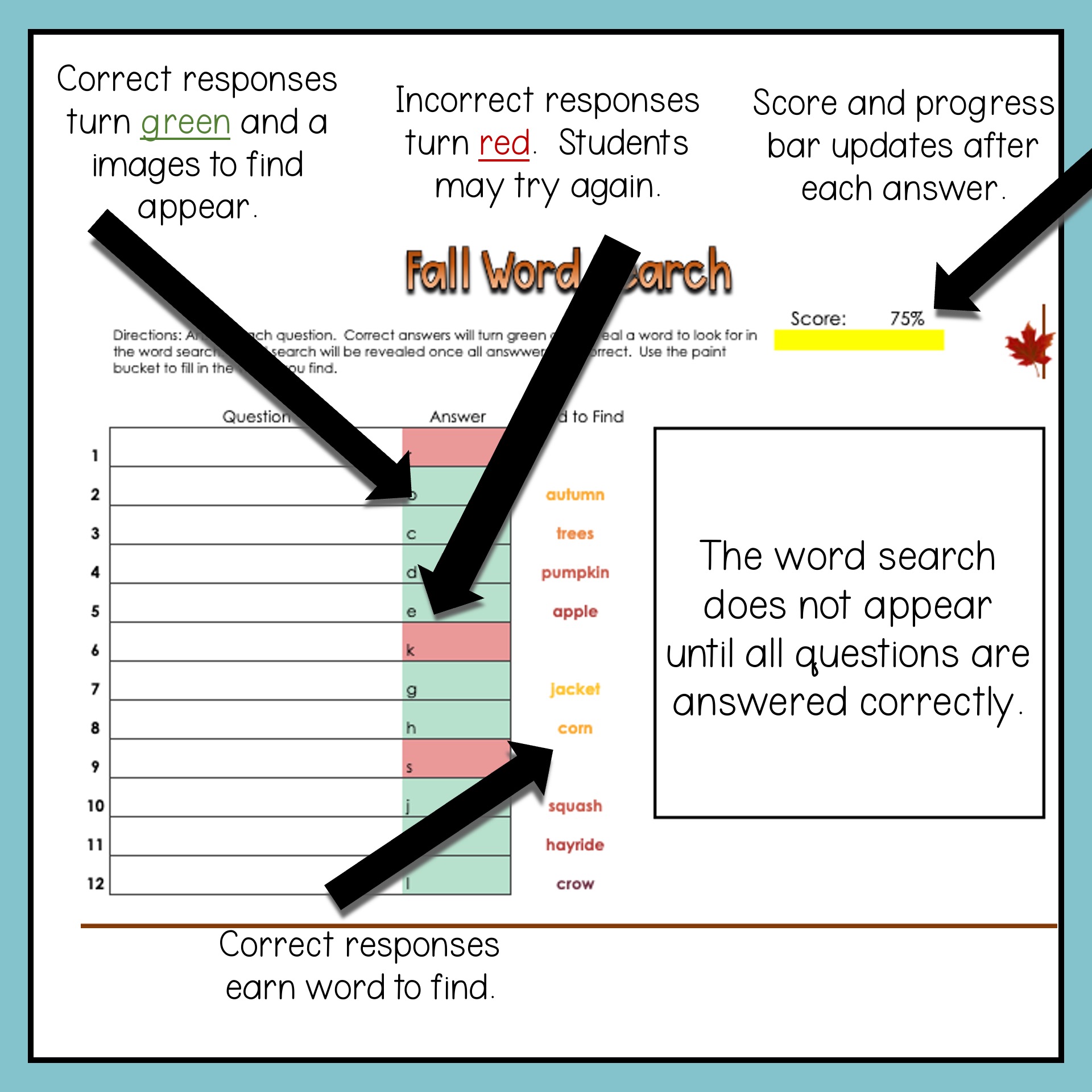 Self-Grading Self-Checking Word Search Template for Google Sheets ...
