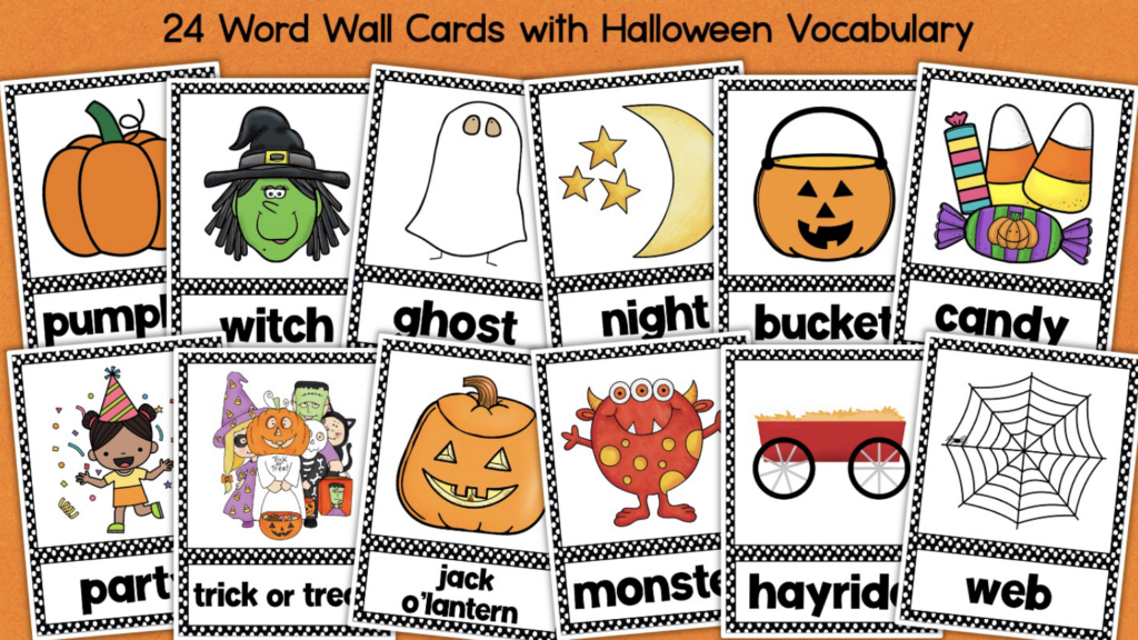 HALLOWEEN Word Wall Vocabulary Cards & Worksheets Word Search ABC Order