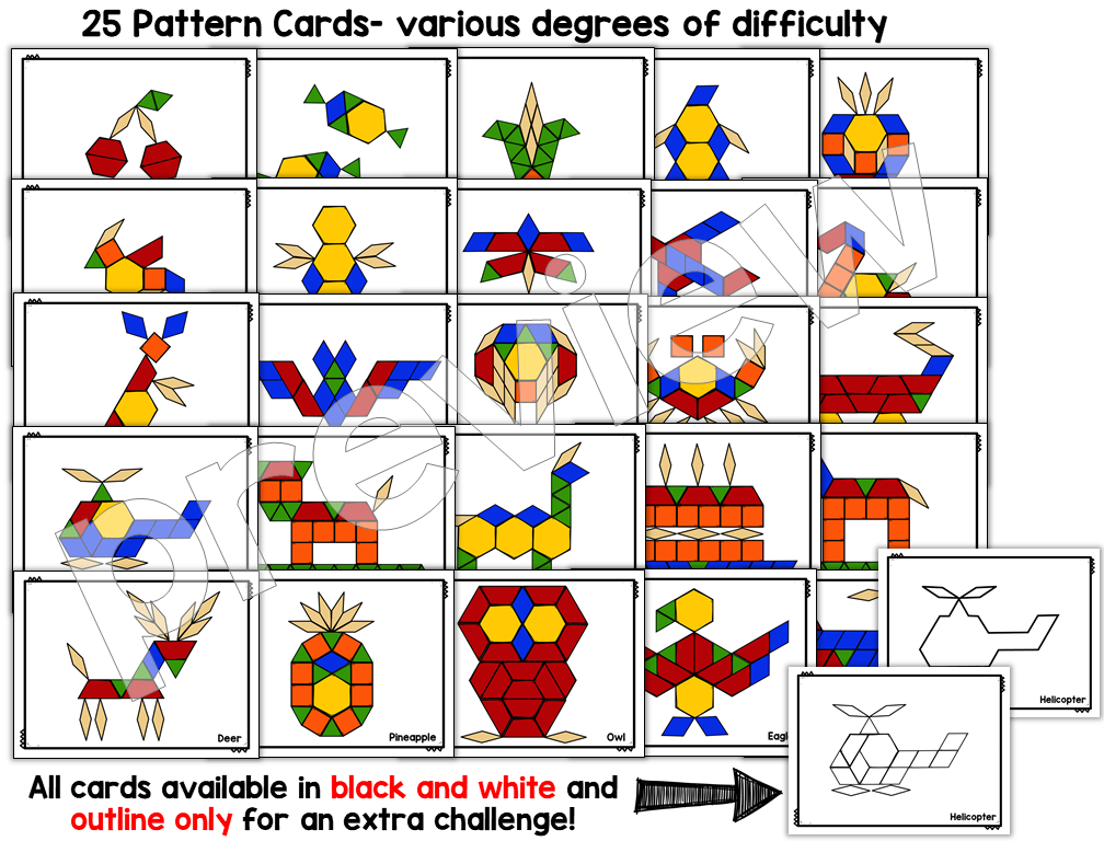 Pattern Block Puzzle Cards Bundle | Made By Teachers