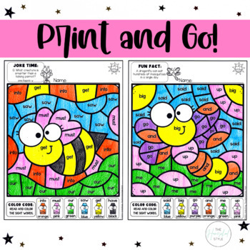 Insects and Bugs Color by Sight Words Coloring Pages Editable ...