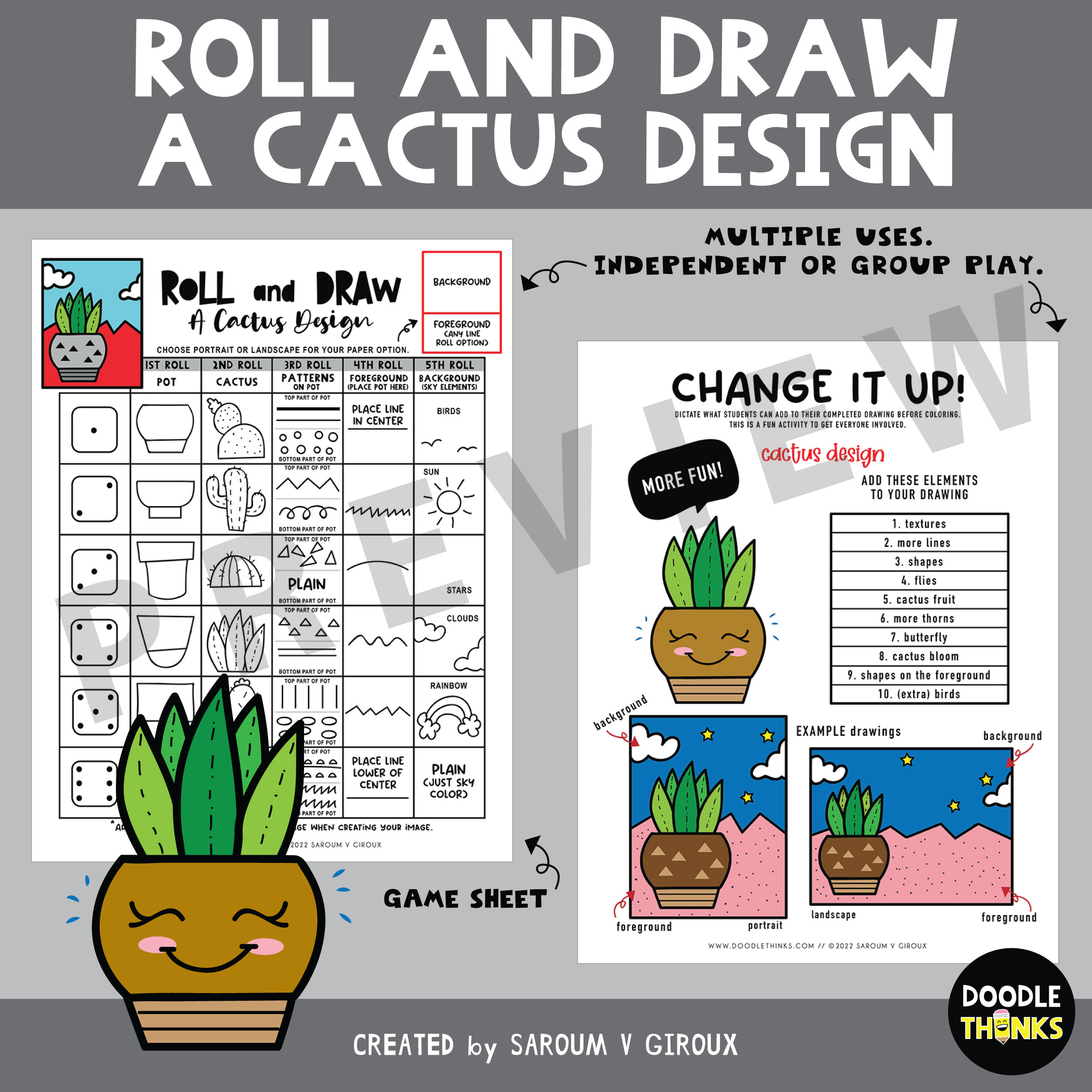 Cactus Design Roll and Draw Game | Group and Independent Play - Made By  Teachers