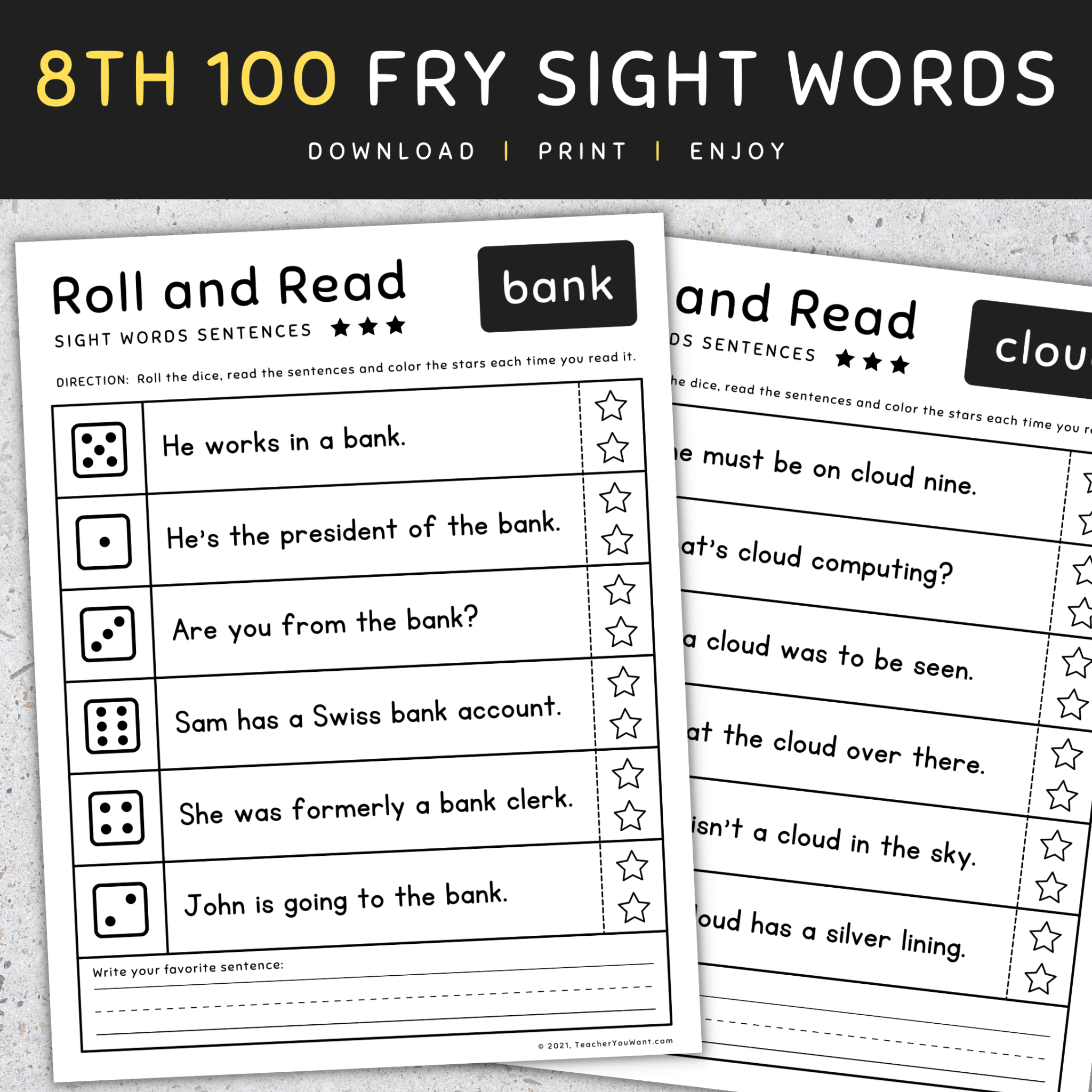 8th-100-fry-sight-words-roll-read-sight-words-fluency-worksheets