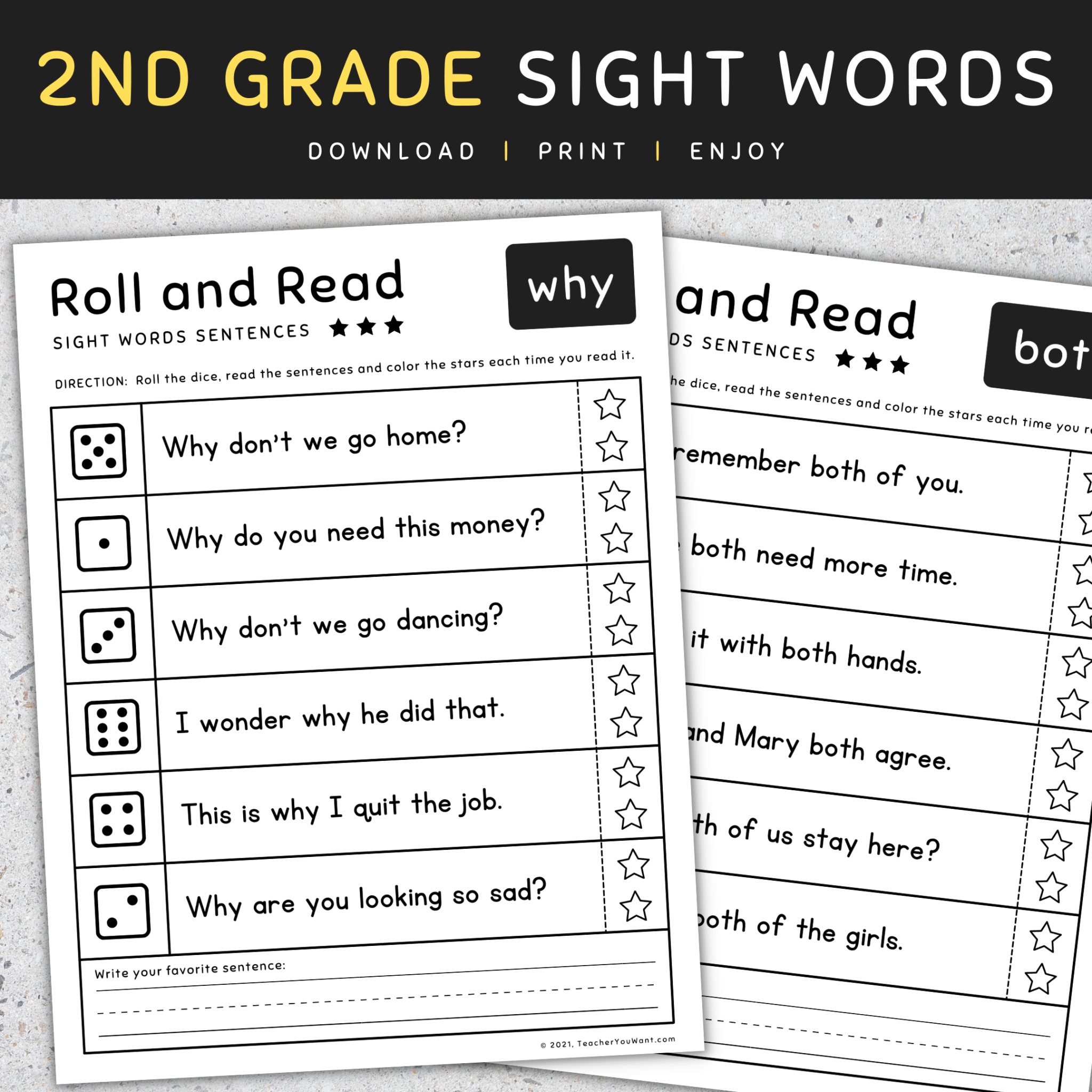 2nd Grade Sight Words Roll And Read Sight Words Reading Fluency SET