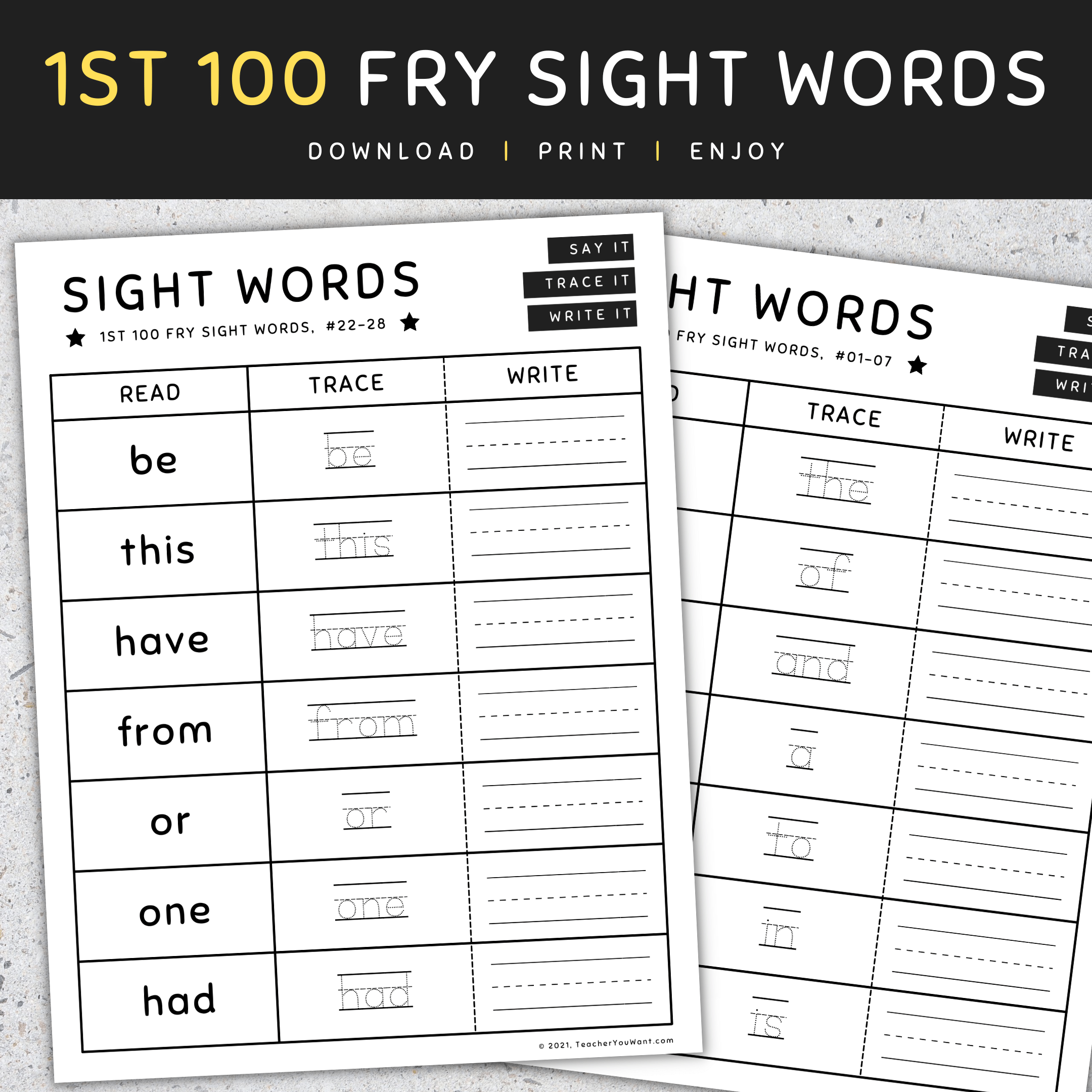 fry sight words read trace write worksheet activities 1 100 set 4 made by teachers