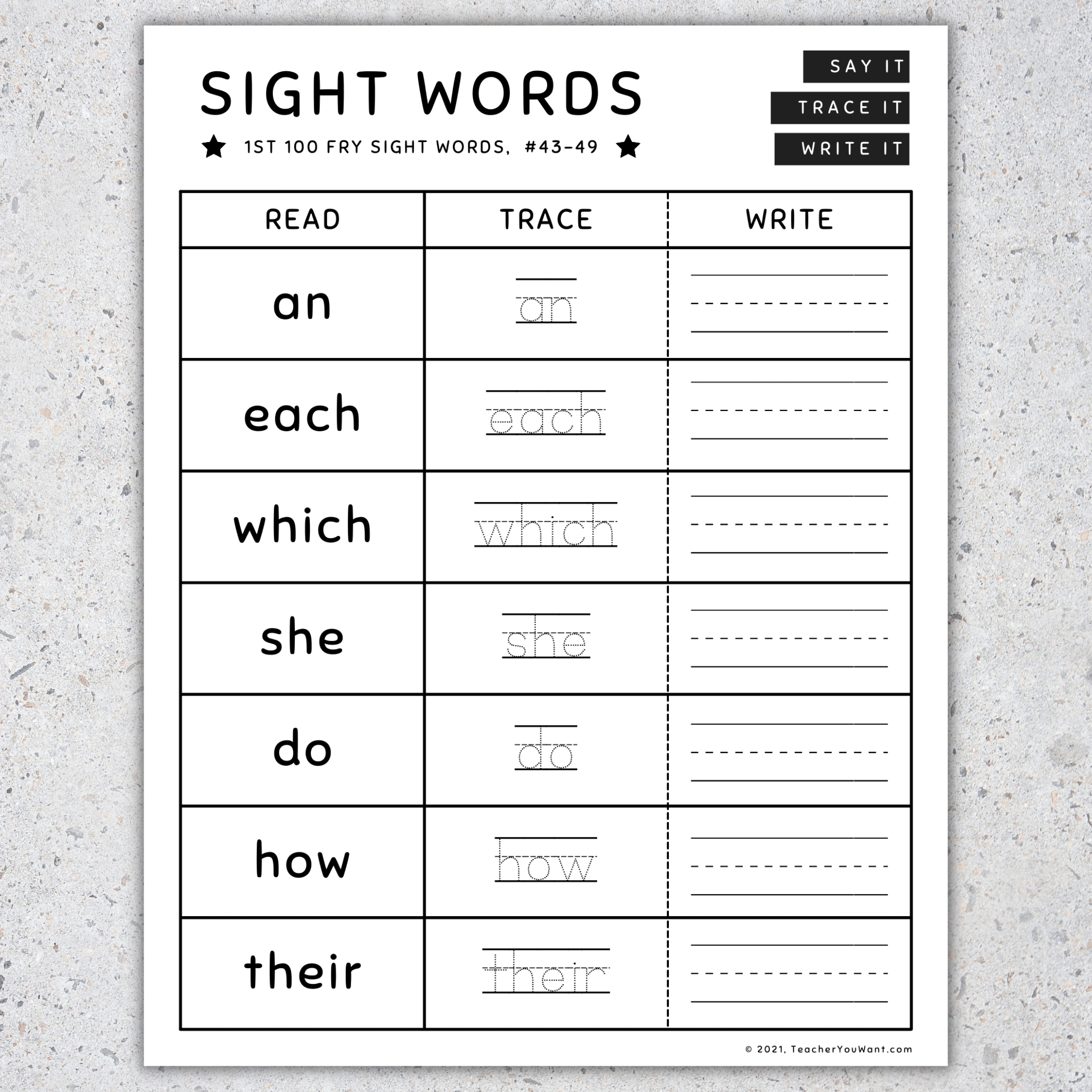 Fry Sight Words: Read, Trace, Write Worksheet & Activities, #1-100 ...